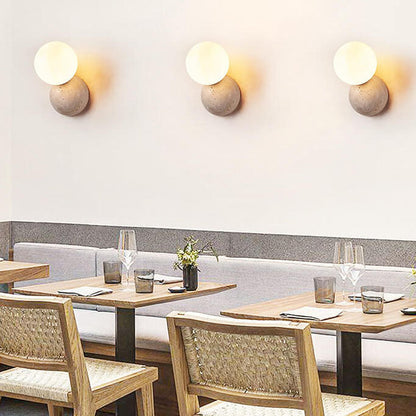 Japanese Round Ball Stone 1-Light Wall Sconce Lamp