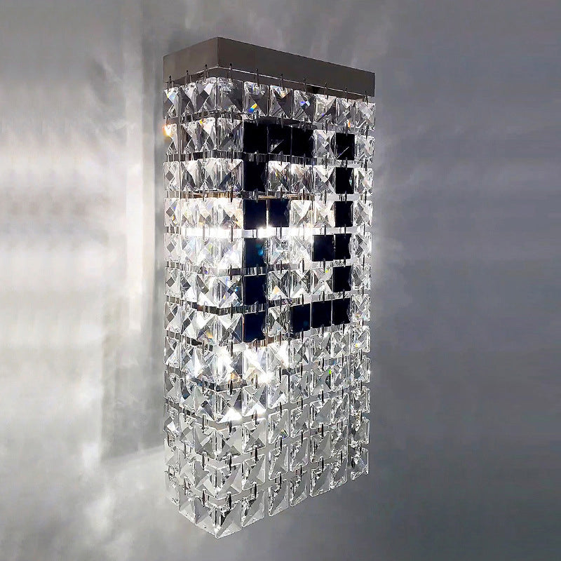 Rectangular Steel Crystal 3-Light Wall Sconce Lamp