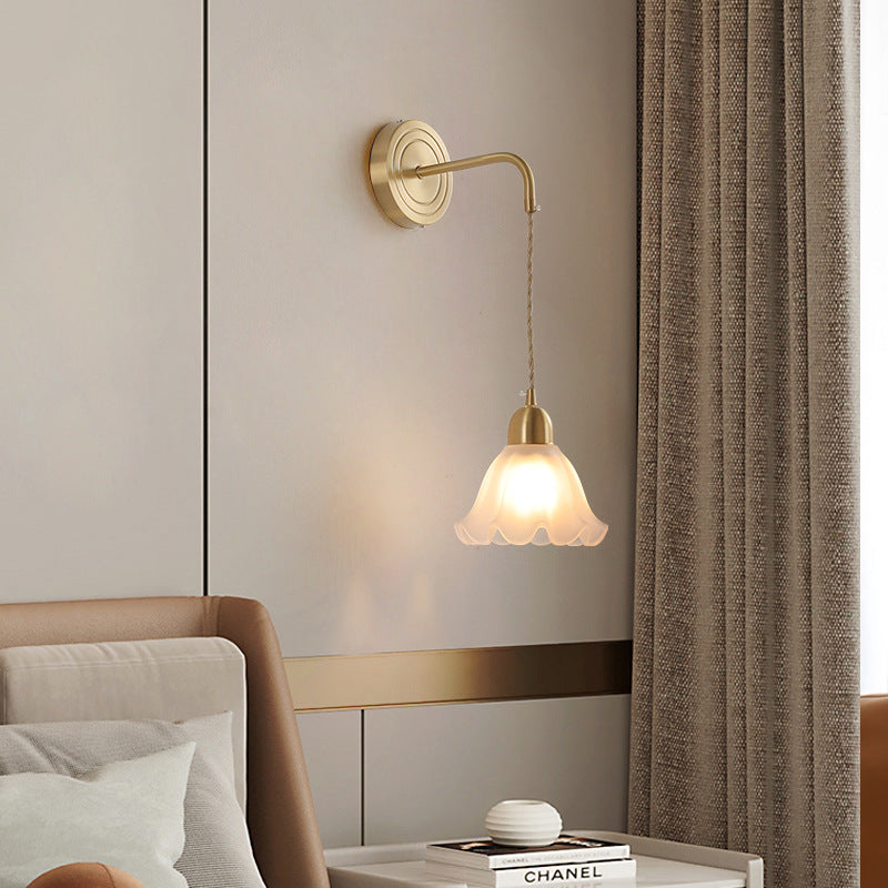 Nordic Glass Flower Petal Copper 1-Light Wall Sconce Lamp