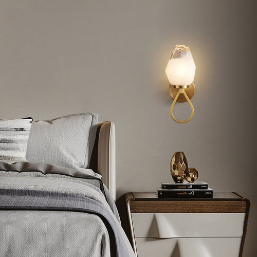 Brass Geometrical Glass Shade 1-Light Wall Sconce Lamp