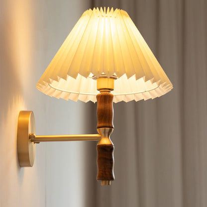 Japanese Ceramic Conic Pleated 1-Light Wall Sconce Lamp