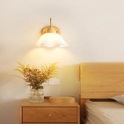 Wood Acrylic Iron Flower Ball 1-Light Wall Sconce Lamp