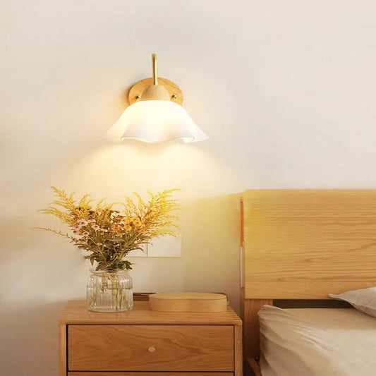Wood Acrylic Iron Flower Ball 1-Light Wall Sconce Lamp