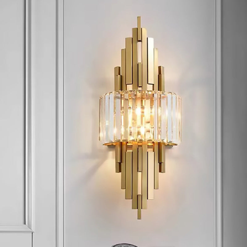 Metal Cylinder Strip Rhombic 2-Light Wall Sconce Lamp