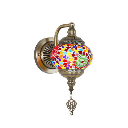 Retro Iron Glass Mosaic Globe 1-Light Wall Sconce Lamp