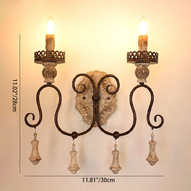 Traditional Candle-Holder Wooden Iron 1/2 Wall Sconce Lamp
