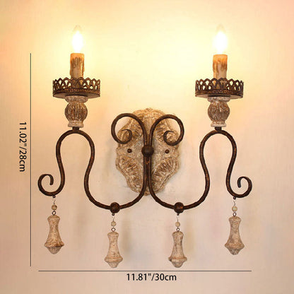 Traditional Candle-Holder Wooden Iron 1/2 Wall Sconce Lamp