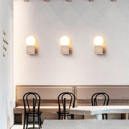 Round Ball Square Stone Glass 1-Light Wall Sconce Lamp