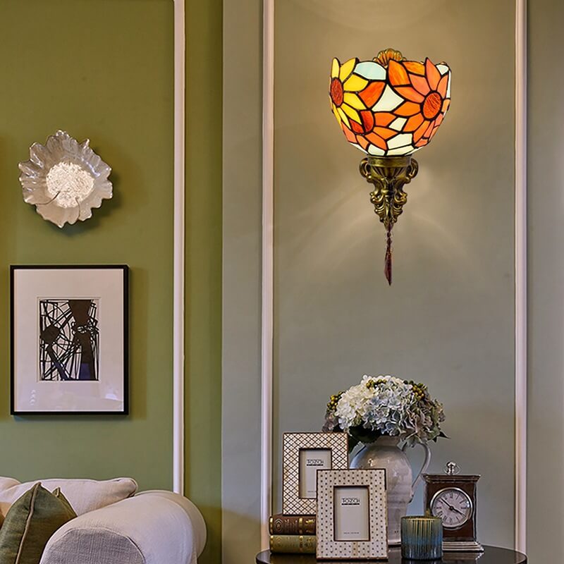 Tiffany Sunflower Stained Glass 1-Light Wall Sconce Lamp