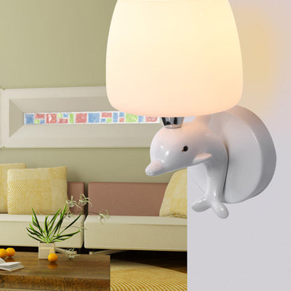 Dolphin Metal Resin Glass 1/2 Light Wall Sconce Lamp