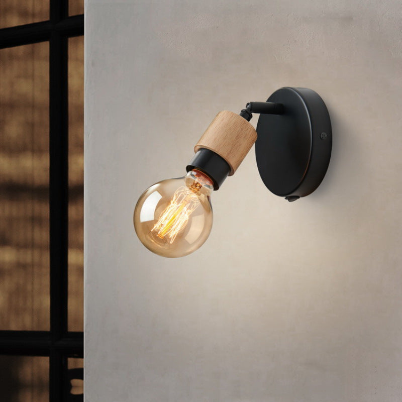Wooden Board Iron Glass Lamp Head 1-Light Wall Sconce Lamp