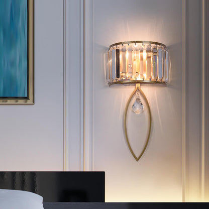 Crystal Half Column Oval Ring 2-Light Wall Sconce Lamp