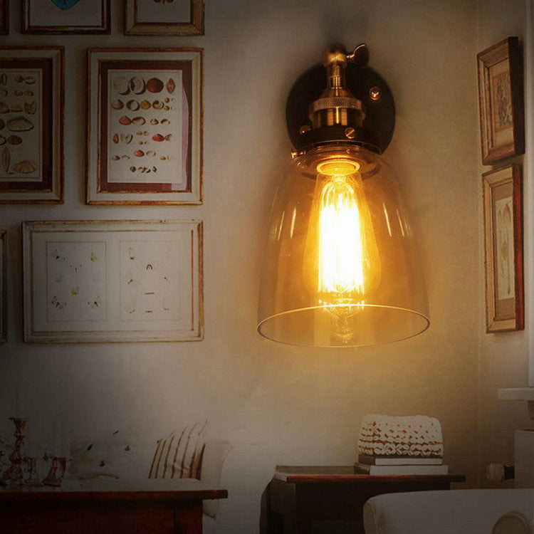 Industrial Round Cup Iron Glass 1-Light Wall Sconce Lamp