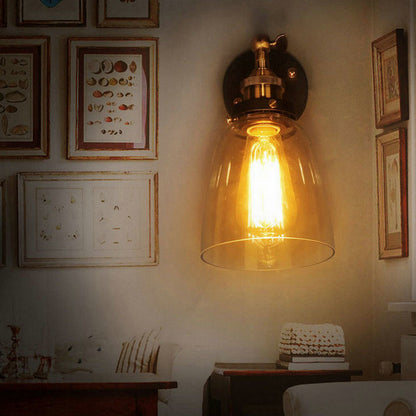 Industrial Round Cup Iron Glass 1-Light Wall Sconce Lamp