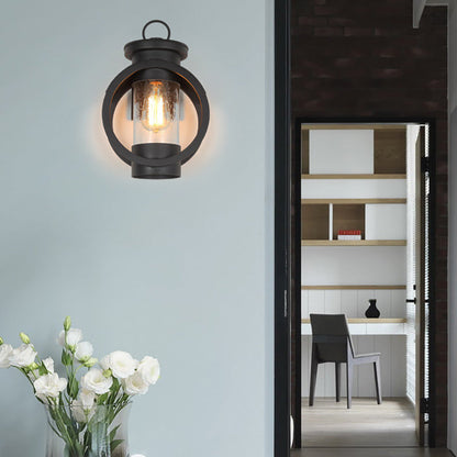 Round Cylindrical Iron Glass 1-Light Wall Sconce Lamp