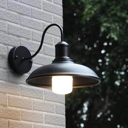 Curved Pole Round Pot Lid Iron 1-Light Wall Sconce Lamp