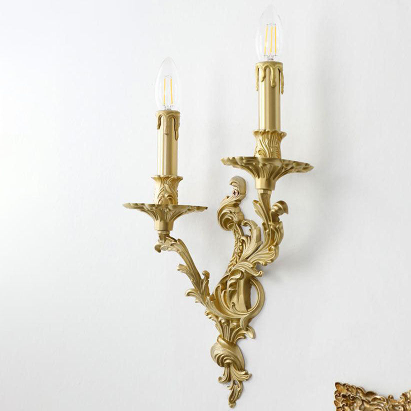French Brass Candelabra Carved 2/3 Light Wall Sconce Lamp