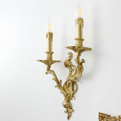 French Brass Candelabra Carved 2/3 Light Wall Sconce Lamp