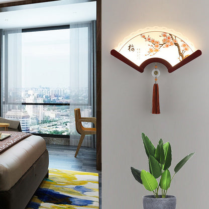 Chinese Elements Shade Wooden Edge LED Wall Sconce Lamp