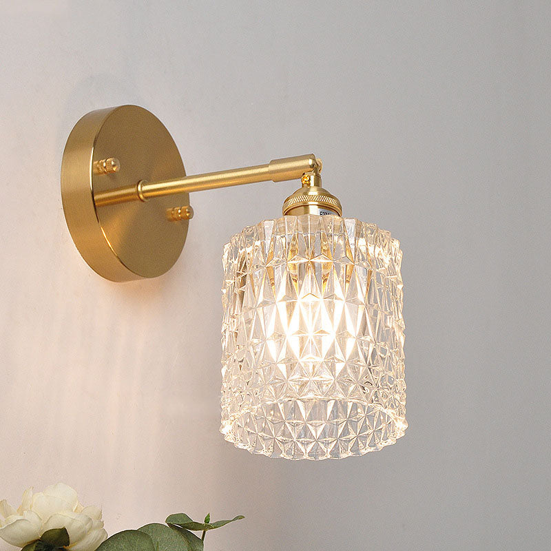 Glass Iron Copper Cylinder Round 1-Light Wall Sconce Lamp