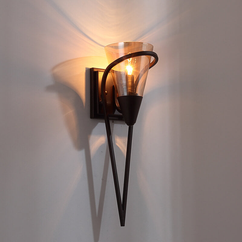Industrial Cone Glass Iron 1-Light Wall Sconce Lamp