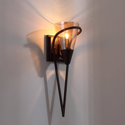 Industrial Cone Glass Iron 1-Light Wall Sconce Lamp