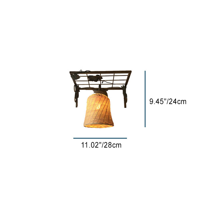 Rectangular Iron Bamboo Woven 1-Light Wall Sconce Lamp