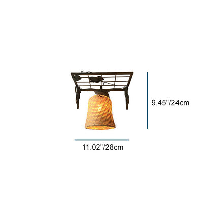 Rectangular Iron Bamboo Woven 1-Light Wall Sconce Lamp