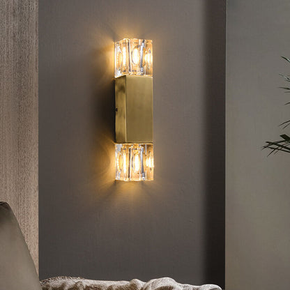Light Glass Square Column Brass 2-Light Wall Sconce Lamp