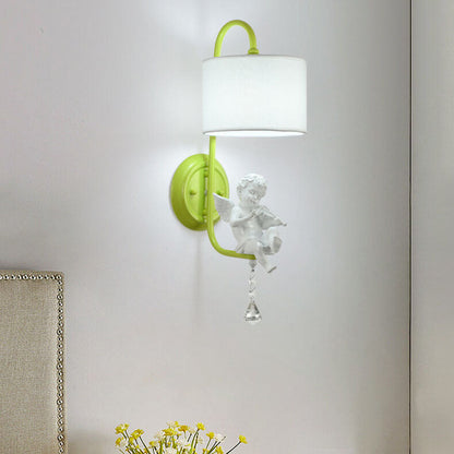 Angel Resin Round Fabric 1-Light Wall Sconce Lamp