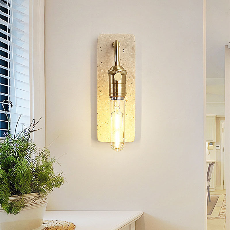 Retro Travertine Brass Round 1-Light Wall Sconce Lamp