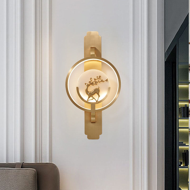 Transitional Round Fawn Copper Marble LED Wall Sconce Lamp