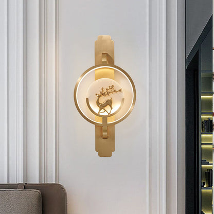 Transitional Round Fawn Copper Marble LED Wall Sconce Lamp