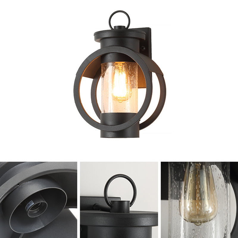 Round Cylindrical Iron Glass 1-Light Wall Sconce Lamp