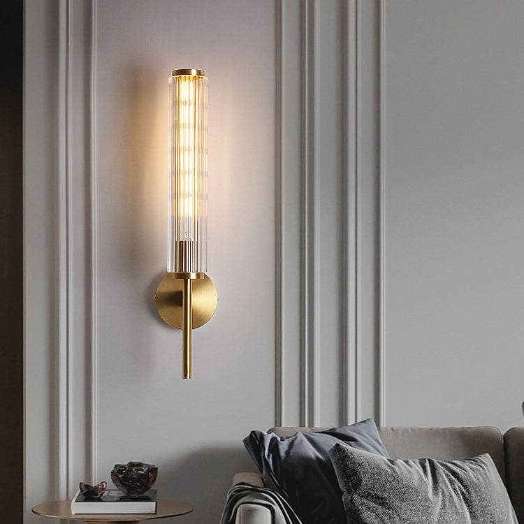 Modern Luxury Brass Glass Cylinder 1-Light Wall Sconce Lamp