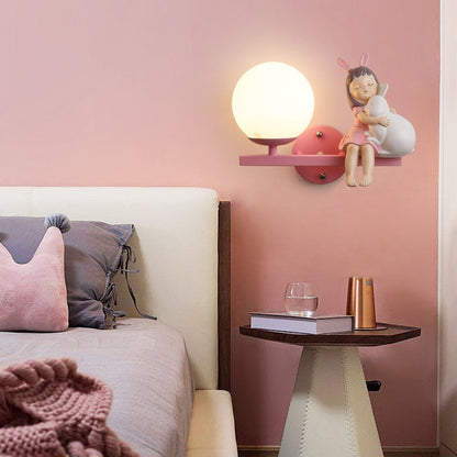 Kids Unicorn Orb Resin Iron Glass 1-Light Wall Sconce Lamp