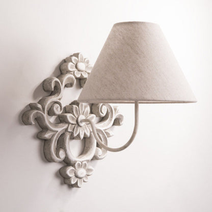 Carved Cylinder Solid Wood Fabric 1-Light Wall Sconce Lamp
