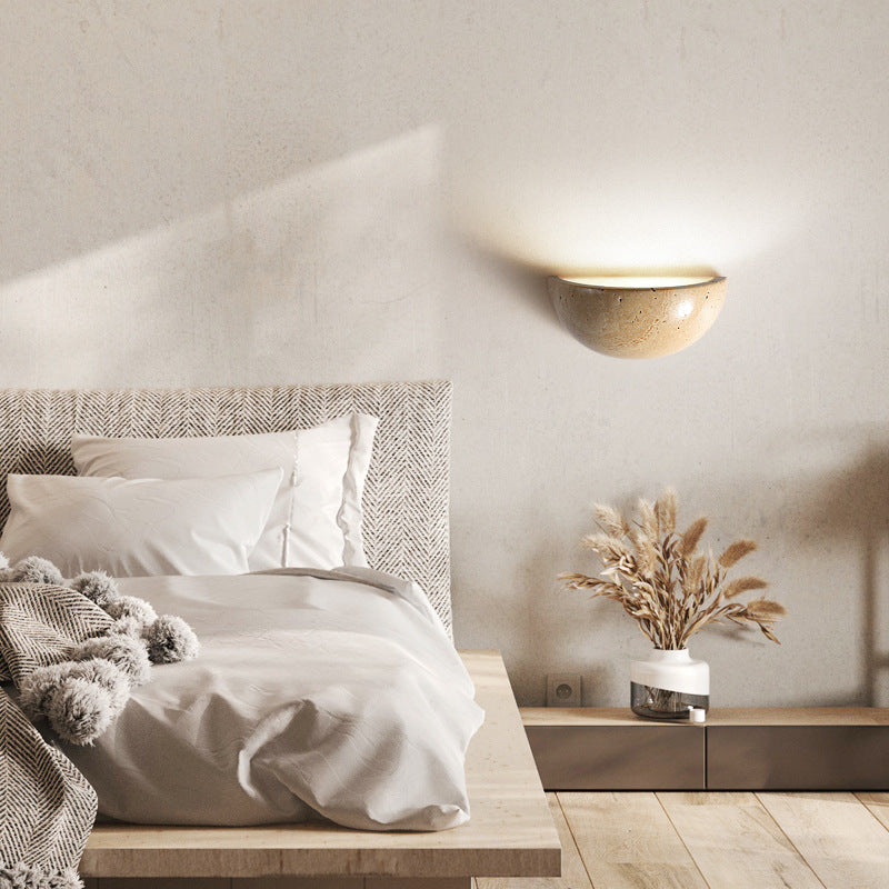 Japanese Travertine Half Circle 1-Light Wall Sconce Lamp
