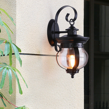 Iron Glass Gourd Shape 1-Light Waterproof Wall Sconce Lamp
