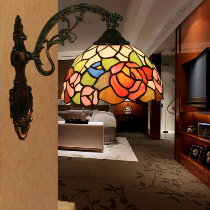 Tiffany Floral Hardware Glass Dome 1-Light Wall Sconce Lamp