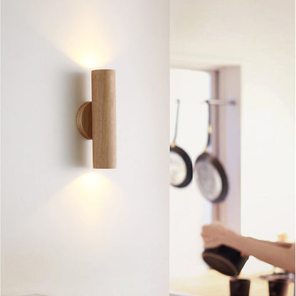 Japanese Rubber Wood Cylinder LED Wall Sconce Lamp