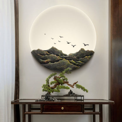 Chinese Resin Mountain Acrylic Round LED Wall Sconce Lamp