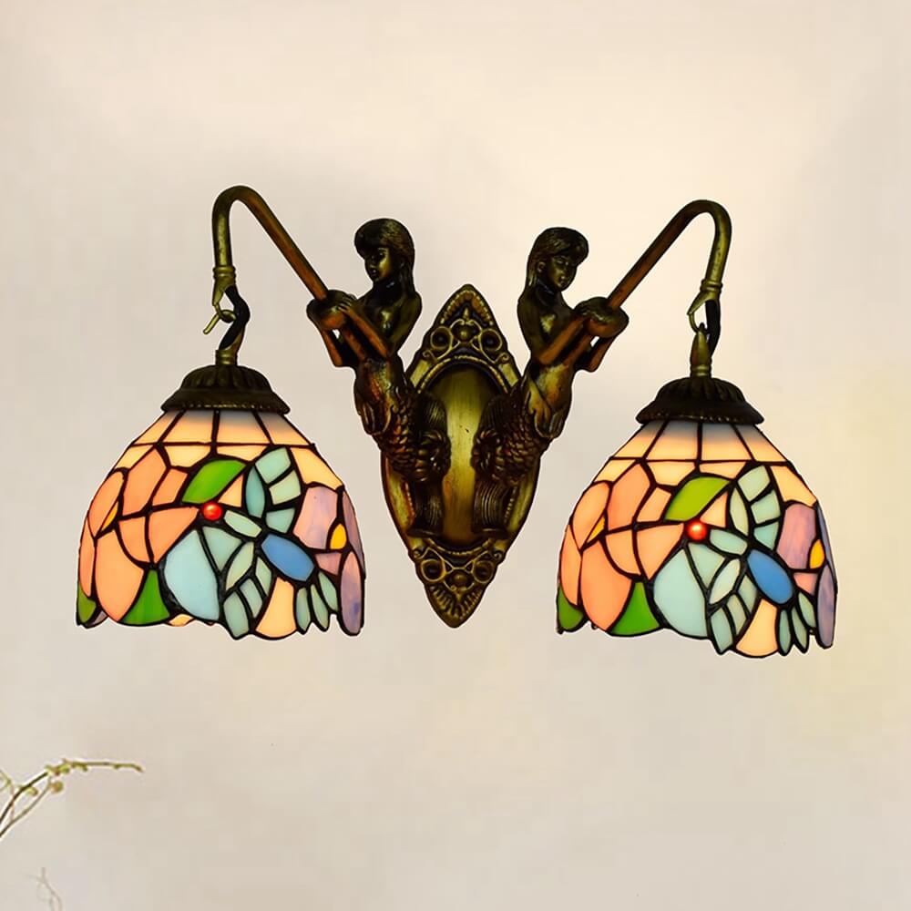 Tiffany Mermaid Stained Glass 2-Light Wall Sconce Lamp