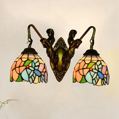 Tiffany Mermaid Stained Glass 2-Light Wall Sconce Lamp