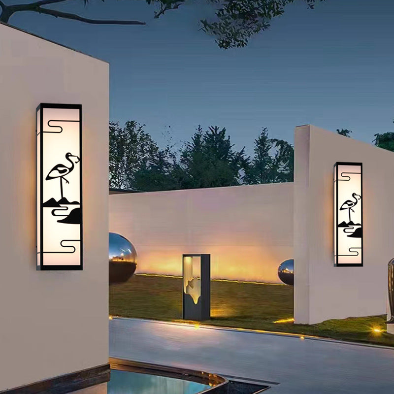 Chinese Rectangle Shade LED Waterproof Wall Sconce Lamp