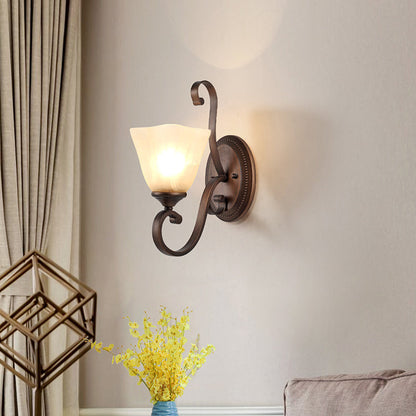 Iron Glass Tetrahedron Oval Base 1/2 Light Wall Sconce Lamp