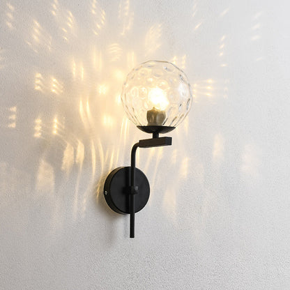 Round Glass Iron Right Angle Arm 1-Light Wall Sconce Lamp