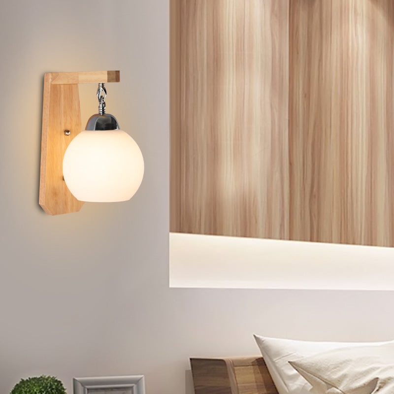 Minimalist Rustic Wooden Glass 1-Light Wall Sconce Lamp