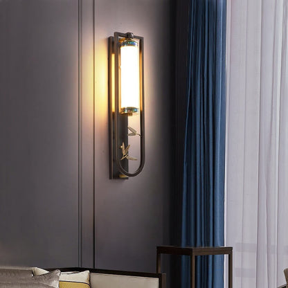 Chinese Rectangular Copper Marble LED Wall Sconce Lamp