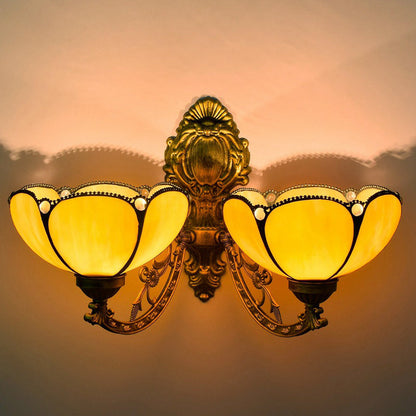 Tiffany Petal Stained Glass 2-Light Wall Sconce Lamp